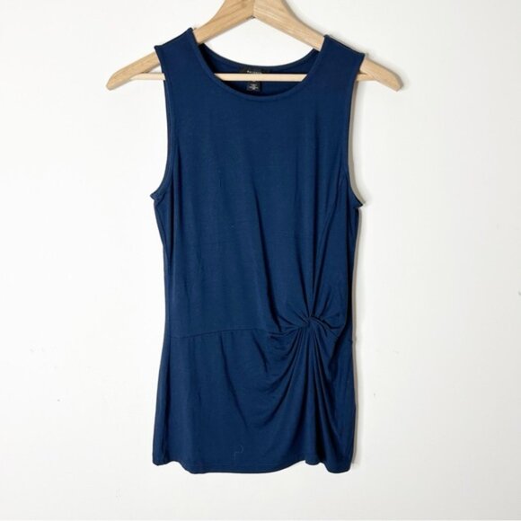 Halogen Women's Tank Top Blouse Navy Blue Draped side Size XS - Picture 2 of 11